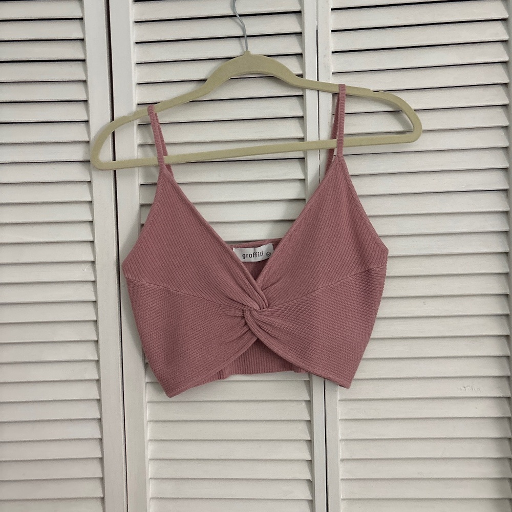 Knit pink wrap front crop top